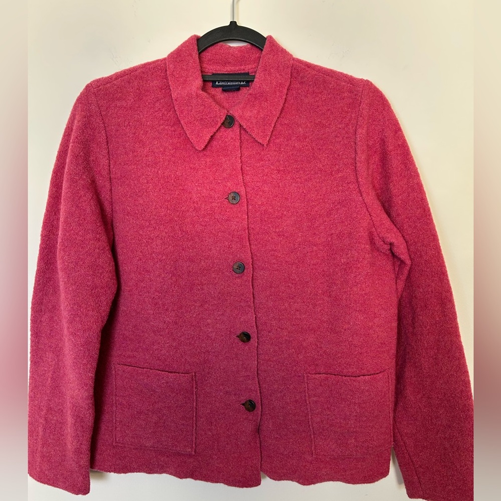 Lands End Boiled Wool Jacket Pink 8 Petite Vintage Button Front Sweater